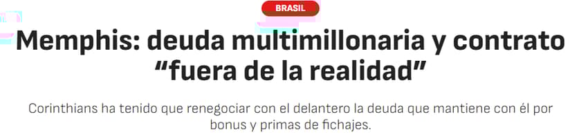 Jornal "As" sobre a situação de Memphis Depay no Corinthians (Foto: Reprodução/As)