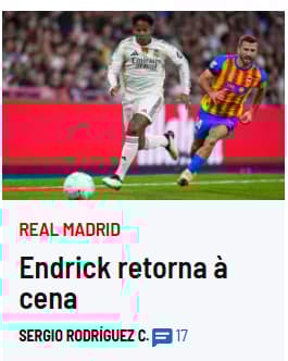 Em sua estreia na temporada, Endrick ganhou destaque nos jornais da Espanha (Foto: Reprodução/Marca)