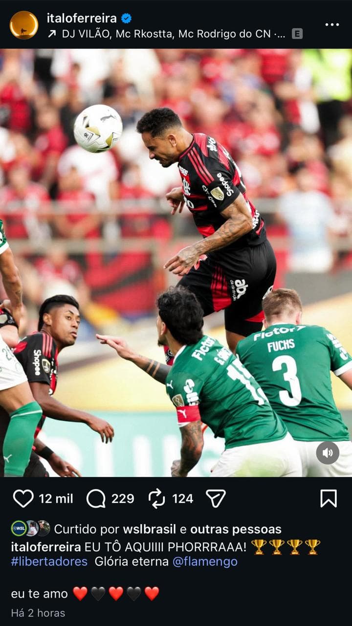 Ítalo Ferreira também comemorou o tetra da Libertadores