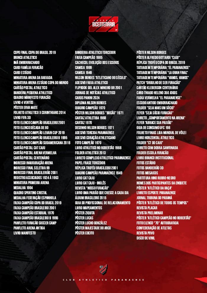 itens cápsula bicentenária do tempo Athletico