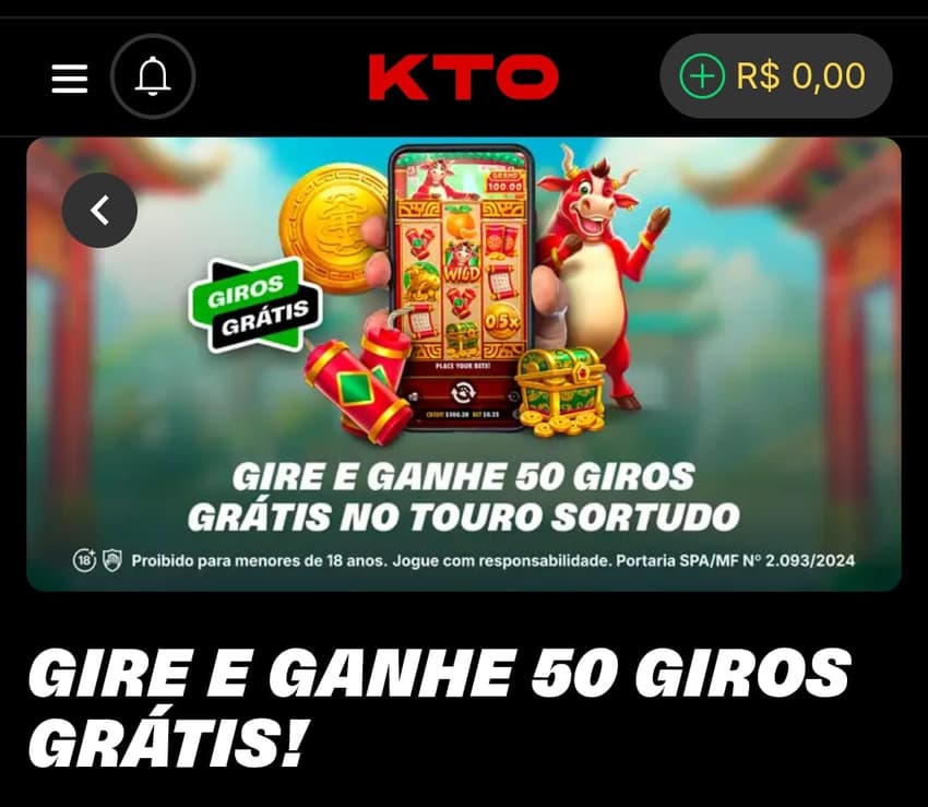 Captura de tela da oferta Gire e Ganhe disponível na KTO.
