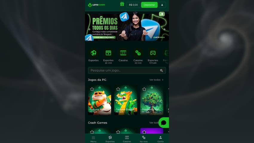 Captura de tela da plataforma que mais paga Lotogreen.