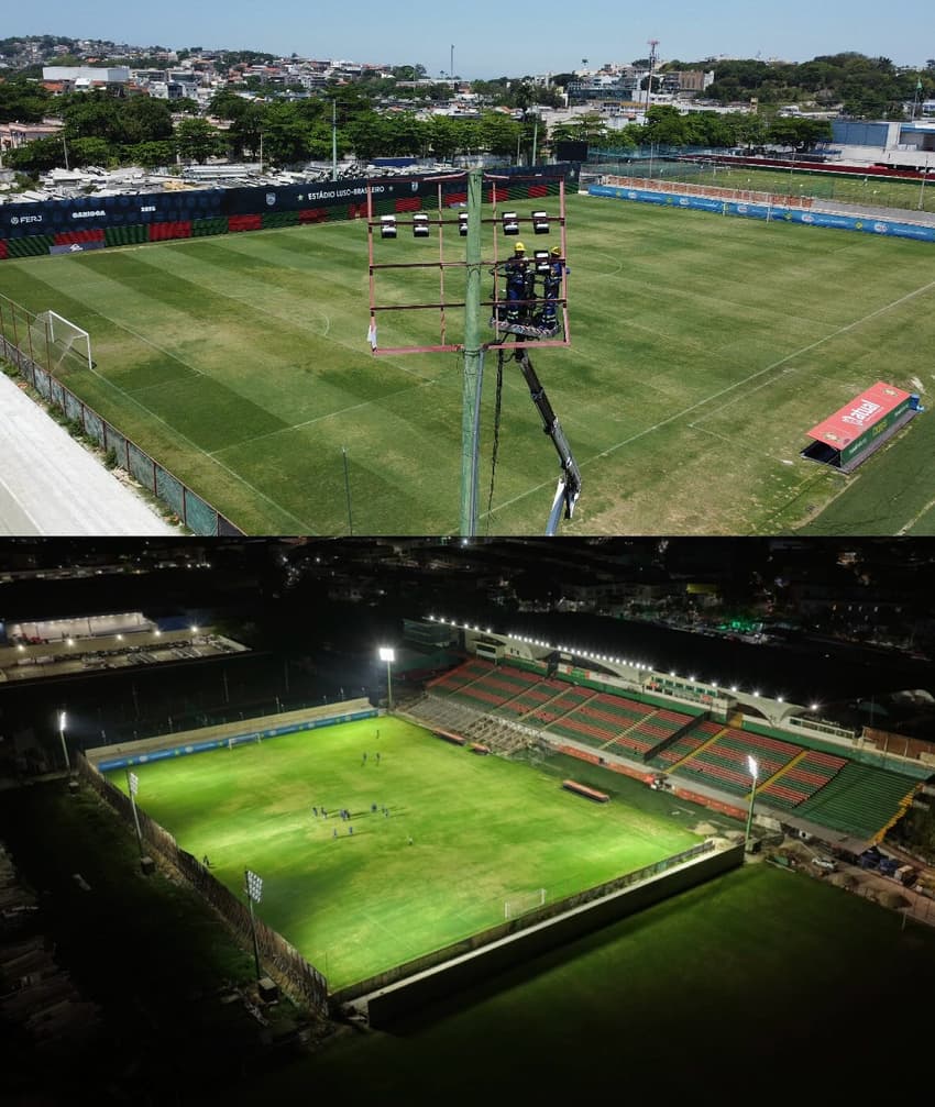 Antes e depois do Estádio Luso Brasileiro (Foto: Divulgação - Portuguesa)