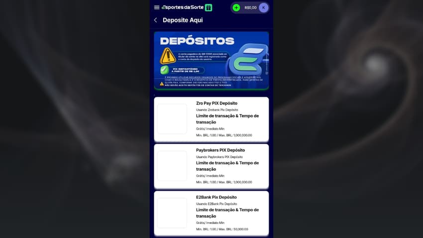 Captura de tela da plataforma de 1 real Esportes da Sorte