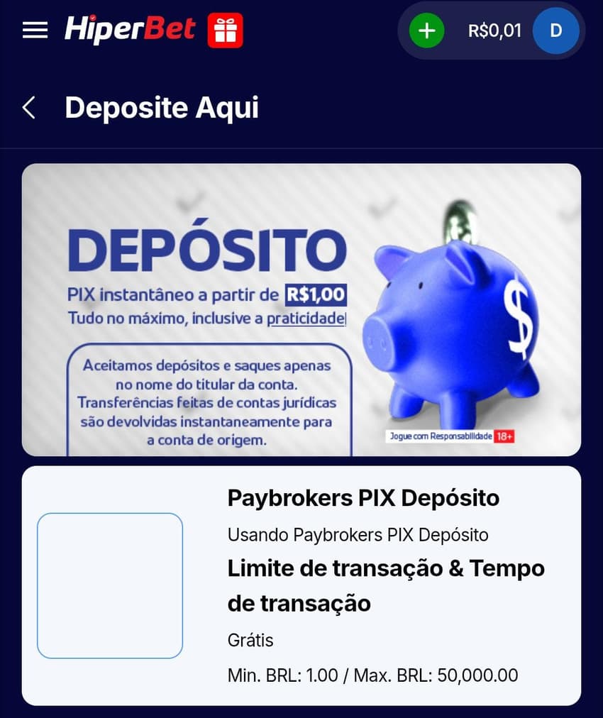 Captura de tela da plataforma de 1 real Hiperbet.