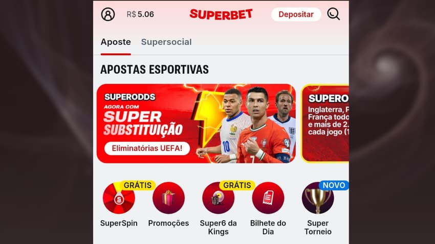 Captura de tela da plataforma de 1 real Superbet
