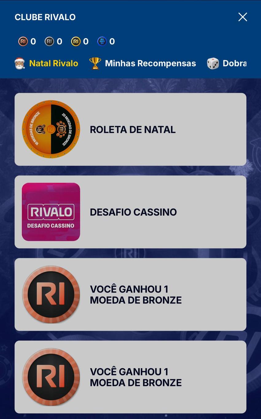 Captura de tela do Clube Rivalo, programa de recompensas da plataforma nova Rivalo.