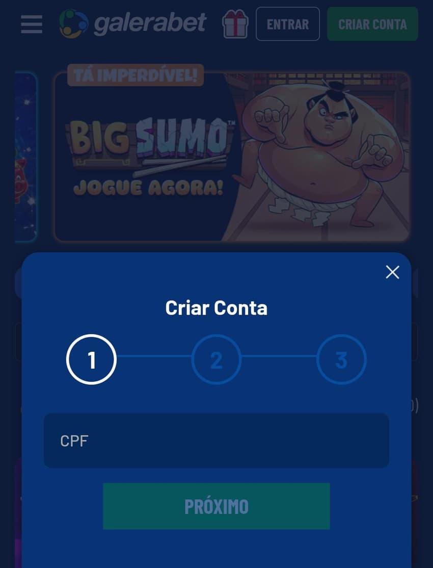 Captura de tela do formulário de cadastro na Galera Bet