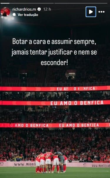 Richard Ríos se pronuncia após falha em empate do Benfica no Campeonato Português (Foto: Reprodução)