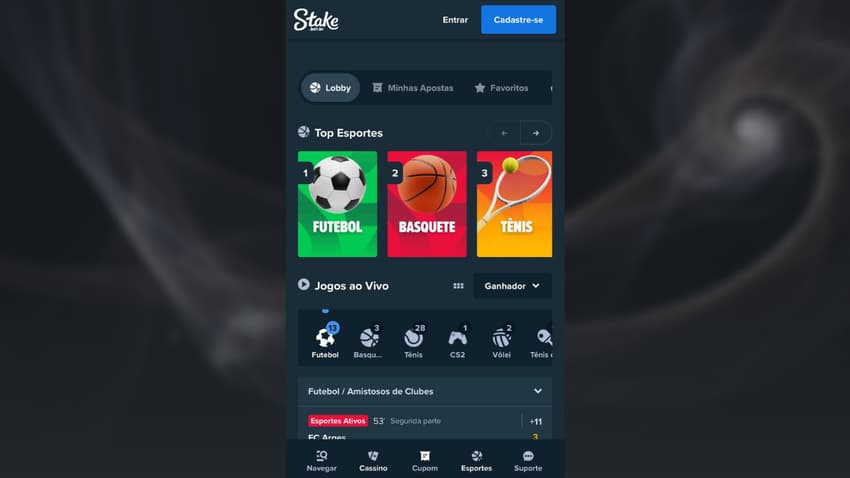 Captura de tela da plataforma que mais paga Stake.