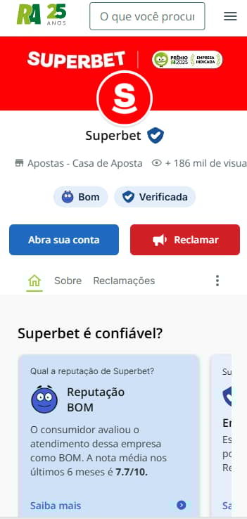 Página da Superbet no Reclame Aqui com nota 7.7