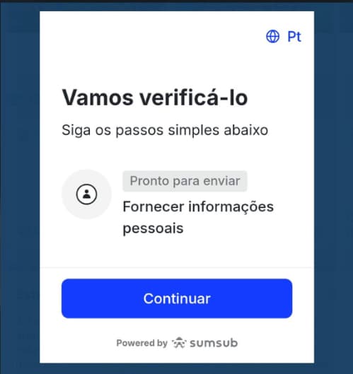 Captura de tela das etapas de verificação de identidade durante o 1xBet Cadastro