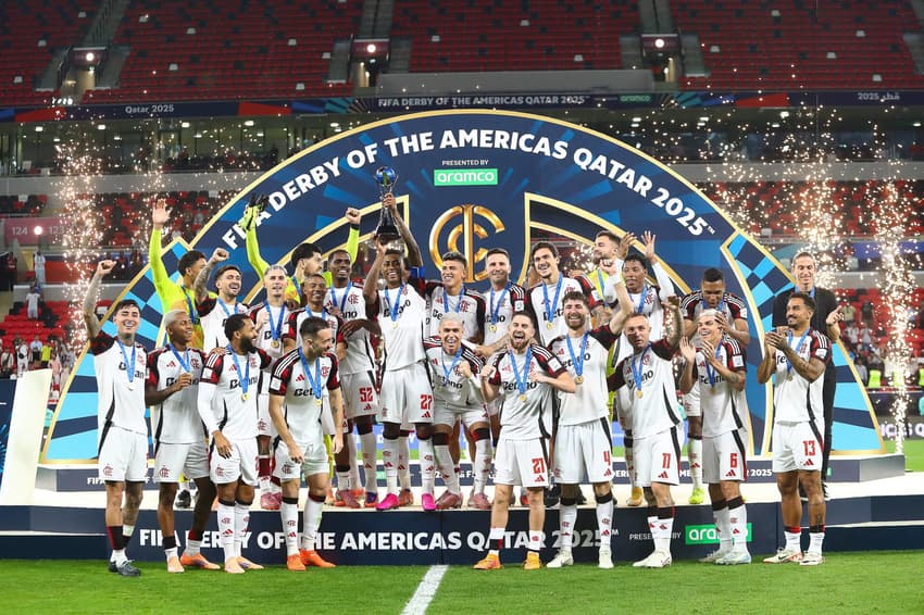 Jogadores do Flamengo comemoram a conquista do Derby das Américas na Copa Intercontinental de 2025 (Foto: Gilvan de Souza/Flamengo)