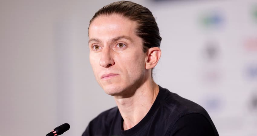 Filipe Luís em coletiva de imprensa no Mundial (Foto: Adriano Fontes/Flamengo)
