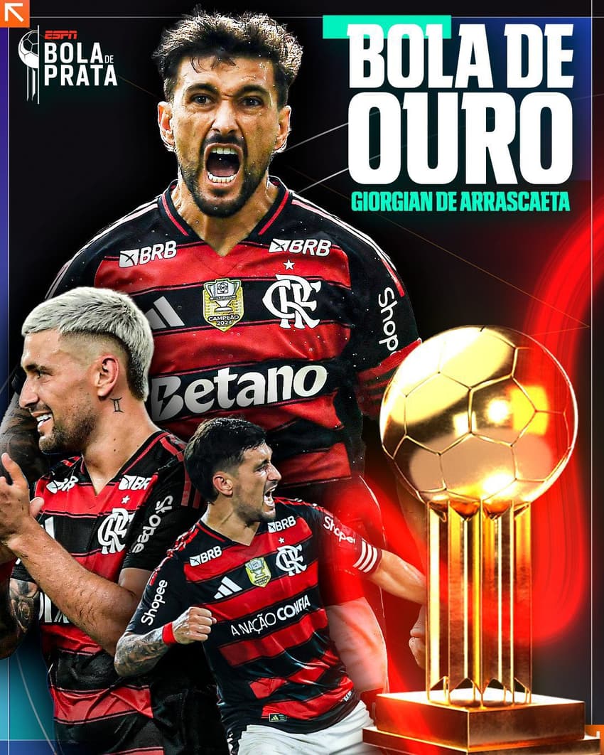 Arrascaeta venceu a Bola de Ouro, da premiação Bola de Prata, da ESPN (Foto: Reprodução)