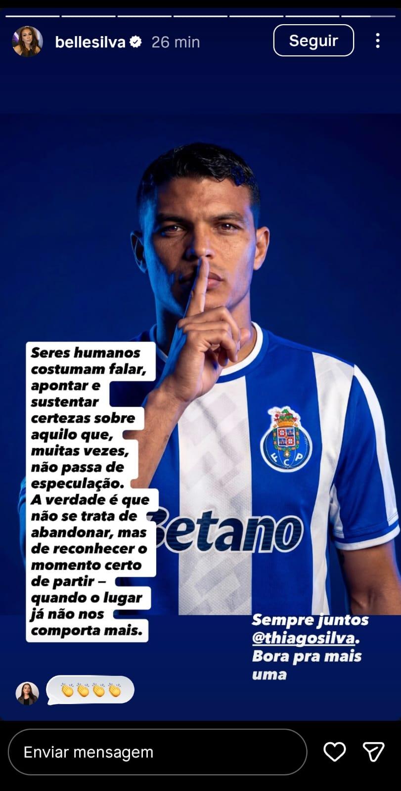 Belle Silva, esposa de Thiago Silva, se manifestou sobre chegada de zagueiro ao Porto (Foto: Reprodução)
