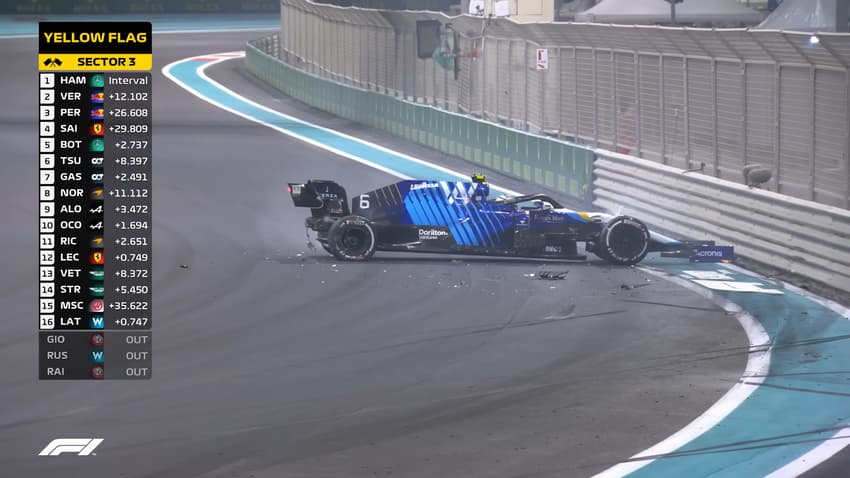 Latifi bate no GP de Abu Dhabi de 2021 (Foto: Reprodução/F1)