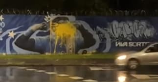 Um grafite com o rosto de Gabigol foi vandalizado (Foto: Divulgação/ Rede 98)