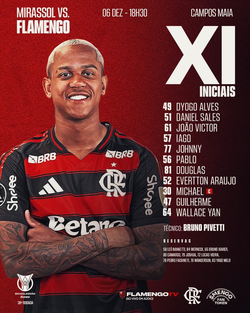 Escalação Flamengo MirassolEscalação Flamengo Mirassol