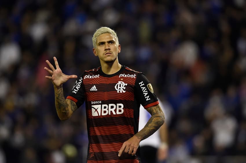 Pedro comemora gol contra o Vélez Sarsfield na semifinal da Libetadores de 2022 (Foto: Marcelo Cortes / Flamengo)