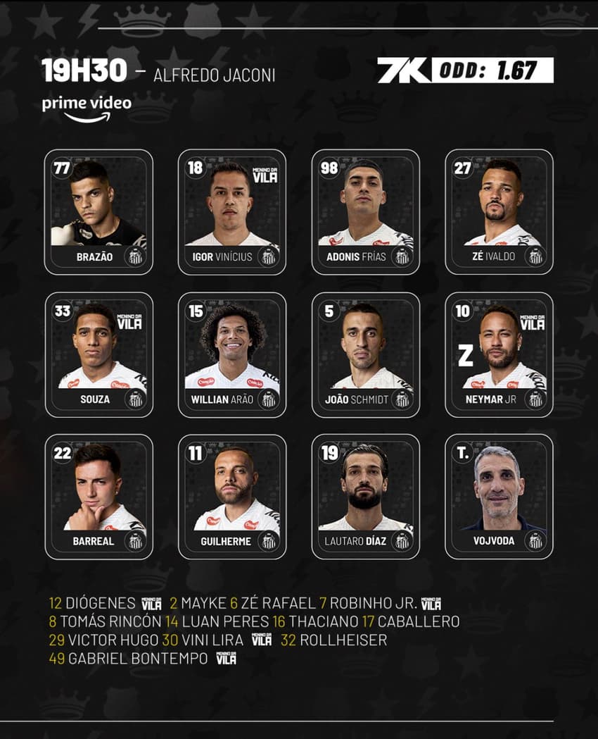 Santos divulga a escalação com Neymar de titular. (Foto: Divulgação/ Santos FC)