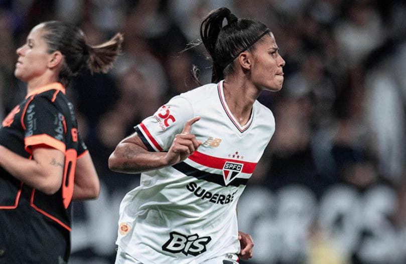 Kaká comemora gol do São Paulo diante do Corinthians pelo Paulistão Feminino. (Foto: Jhony Inácio/ Agência Paulistão)