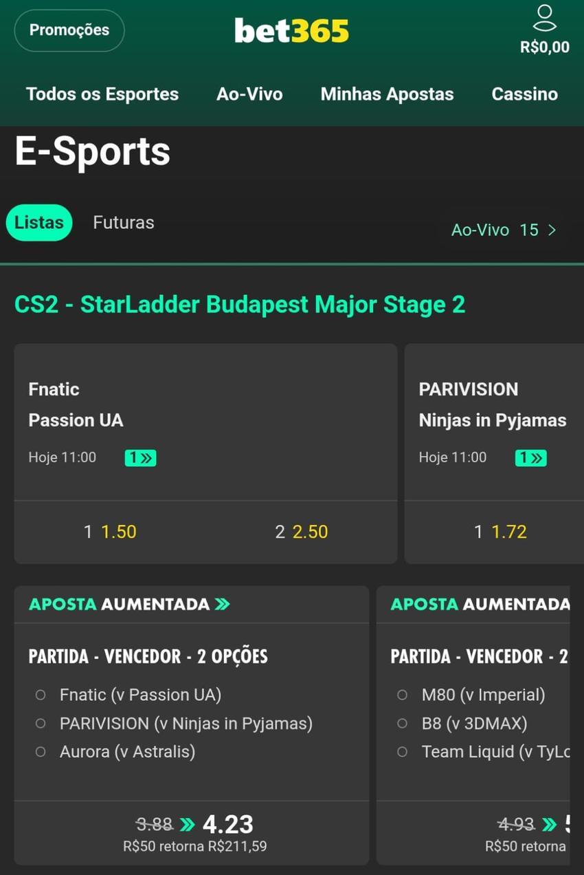 Captura de tela de aposta em eSport na bet365