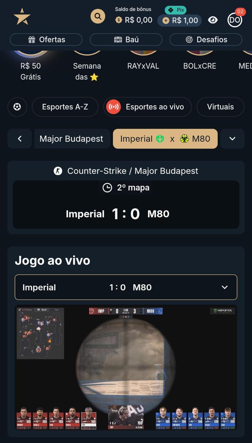 Captura de tela de aposta em eSport na Estrela Bet