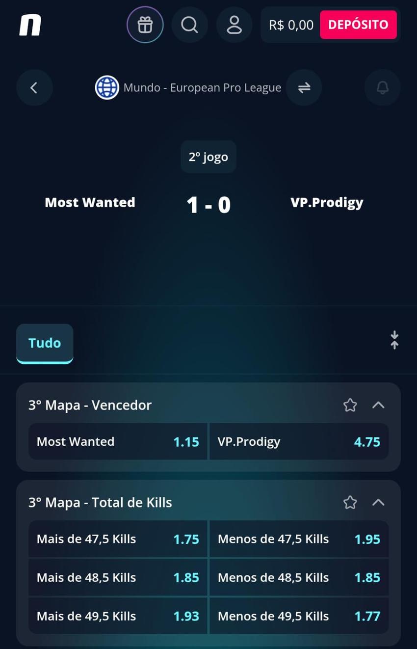 Captura de tela de aposta em eSport na Novibet
