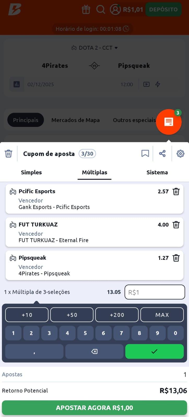 Captura de tela de uma aposta em eSports na Betano Captura de tela tirada no dia 02/12/2025