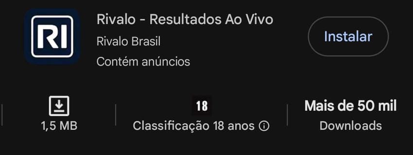 Captura de tela da página de download do aplicativo Rivalo de resultados ao vivo