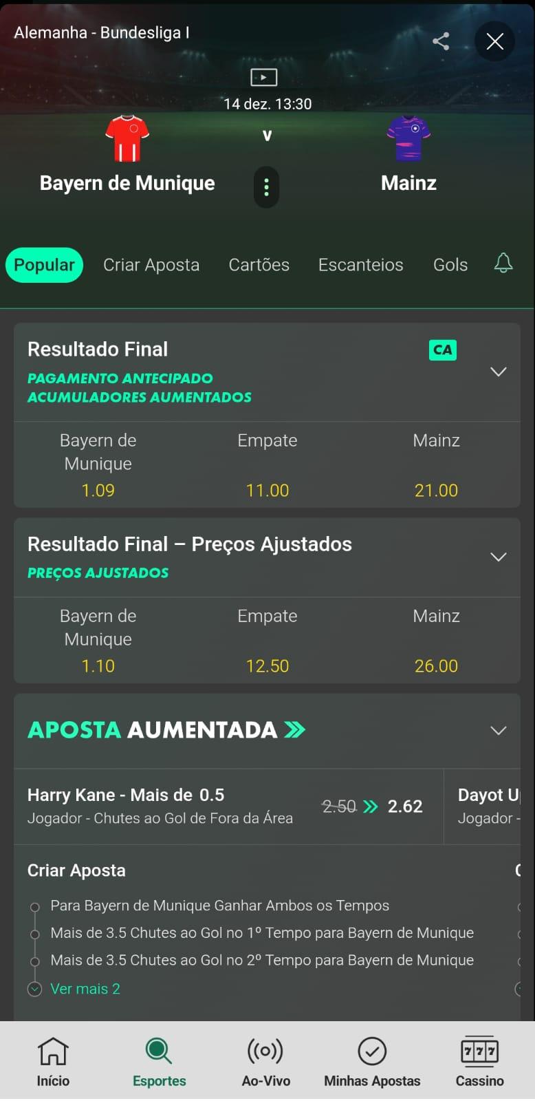 Captura de tela de um evento esportivo na bet365.