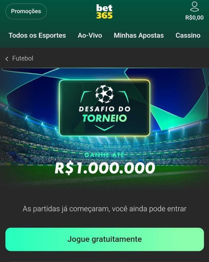 Captura de tela da promoção Desafio do Torneio para a Champions League na bet365.