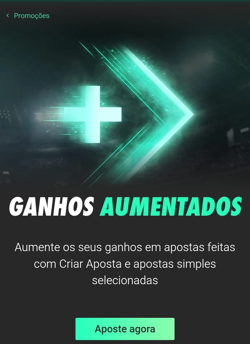 Captura de tela da oferta de Ganhos Aumentados disponível na bet365.
