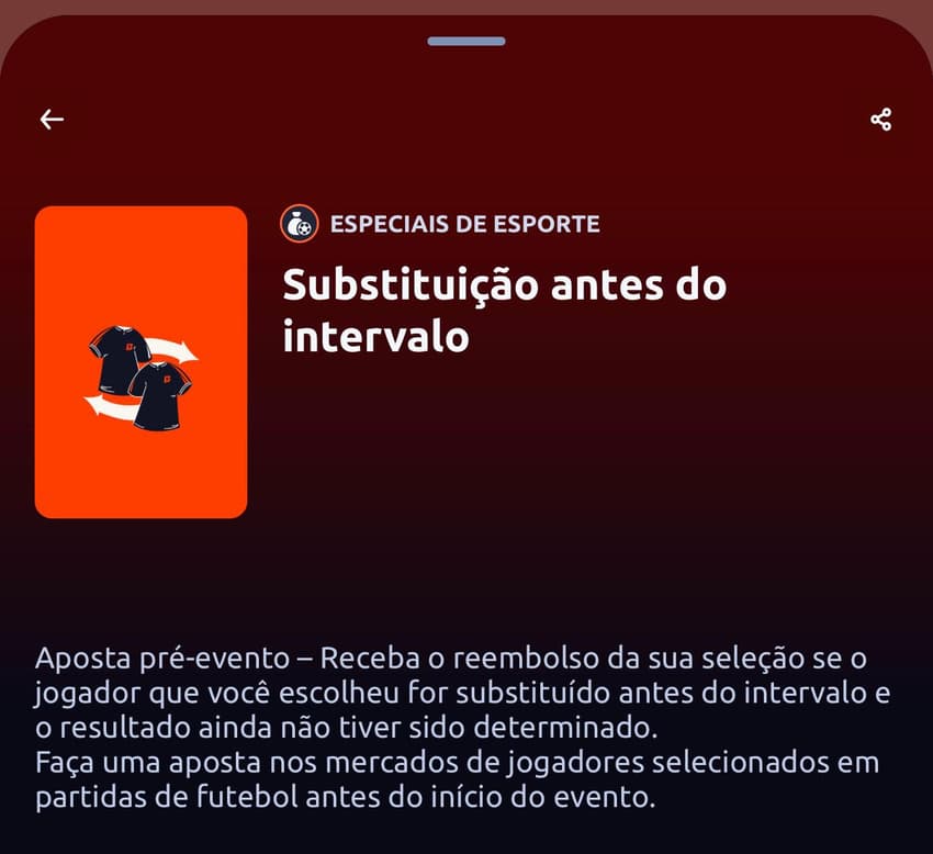 Captura da tela da Substituição antes do intervalo da Betano na Copa do Mundo.
