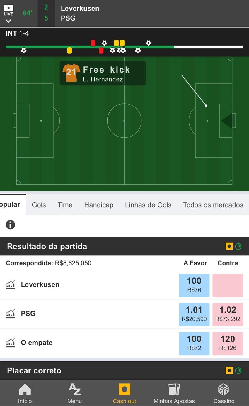 Captura da tela de mercados ao vivo na Betfair 
