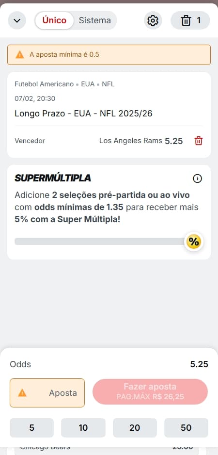 Bilhete de aposta longo prazo NFL na Superbet