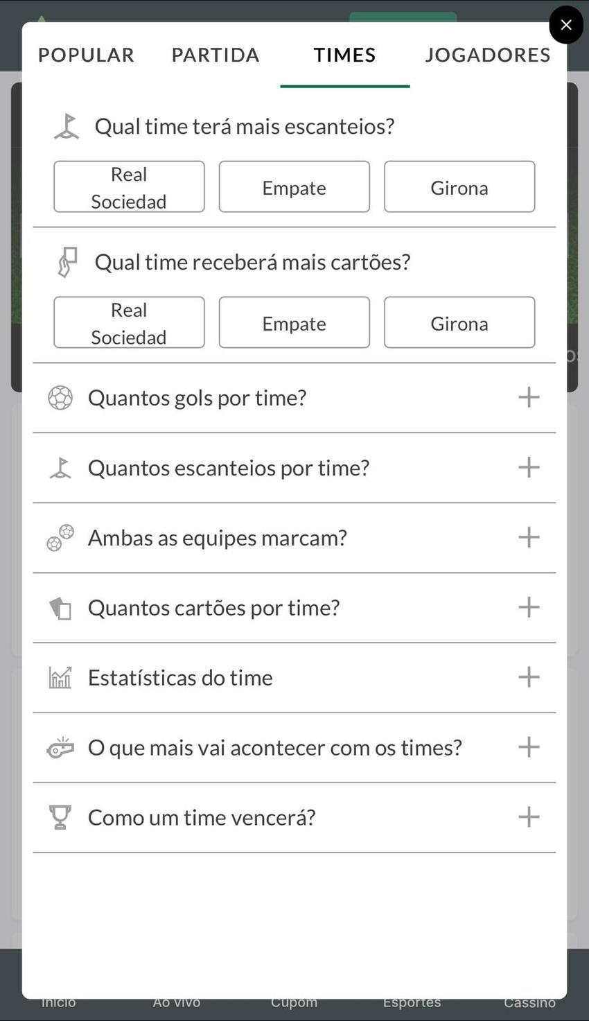 Captura de tela do Criar Aposta na plataforma de 1 real Casa de Apostas.