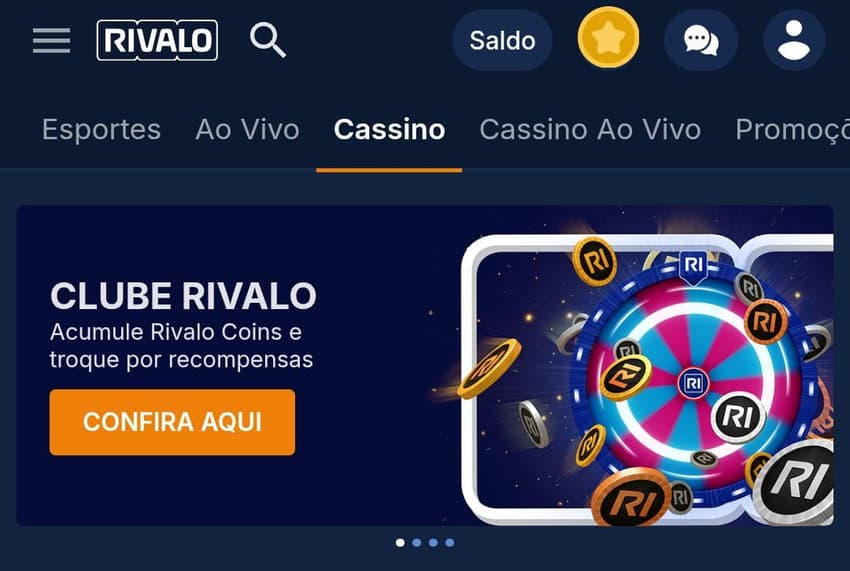 Captura de tela da seção cassino da Rivalo