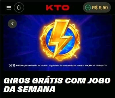 Captura de tela da promoção que dá giros grátis no jogo de cassino da semana na KTO.