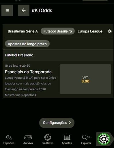 Captura de tela das KTOdds com as odds atualizadas da KTO para o Brasileirão 2026.