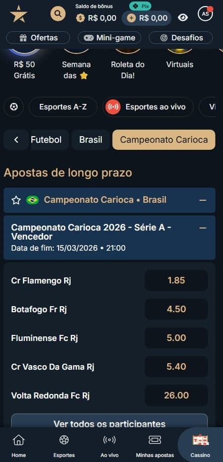 Página do Campeonato Carioca na Estrela Bet