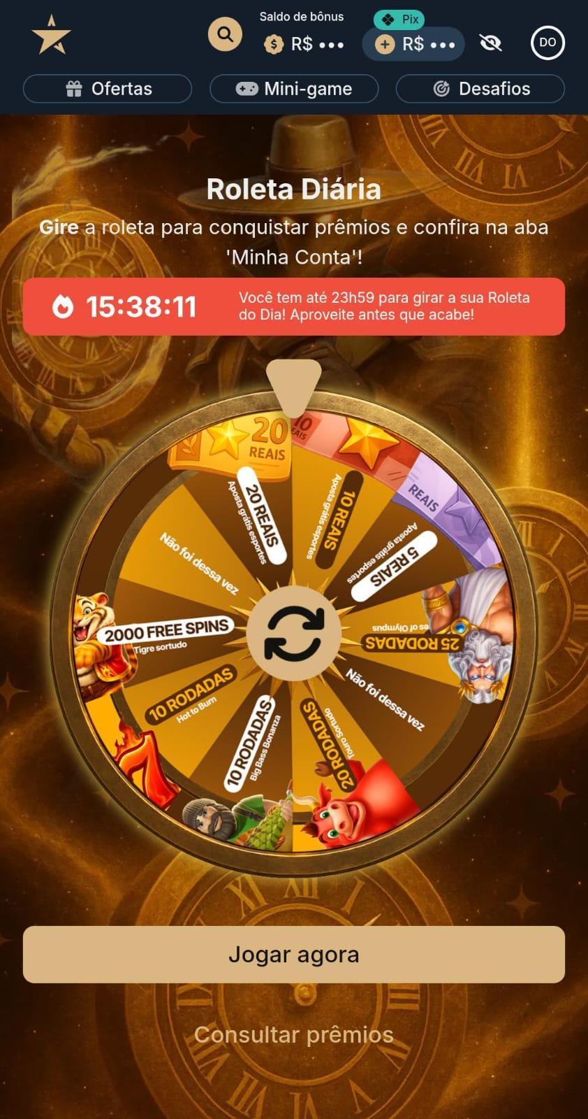 Captura de tela da Roleta Diária da Estrela Bet.