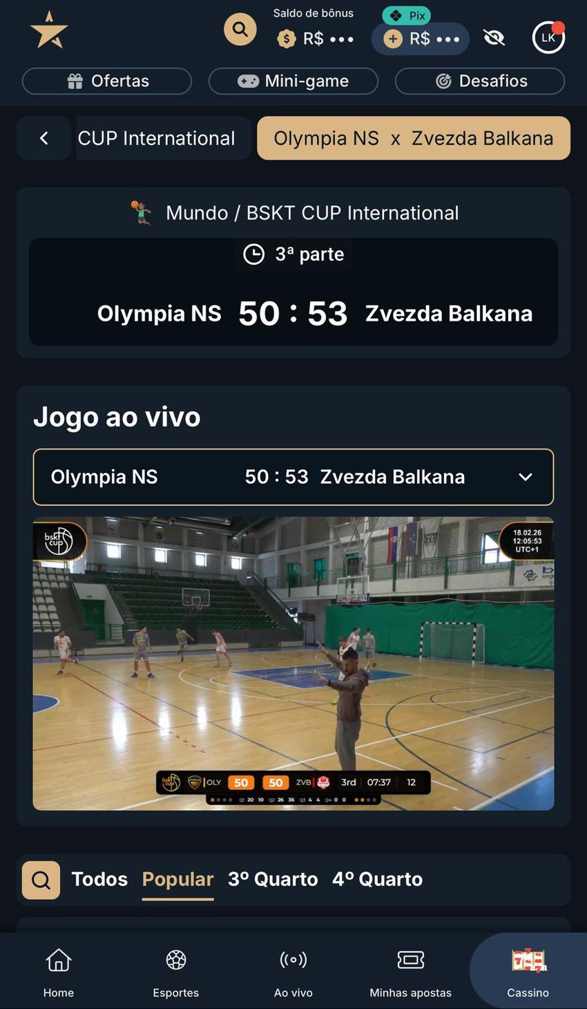 Captura de tela do streaming ao vivo da Estrela Bet.