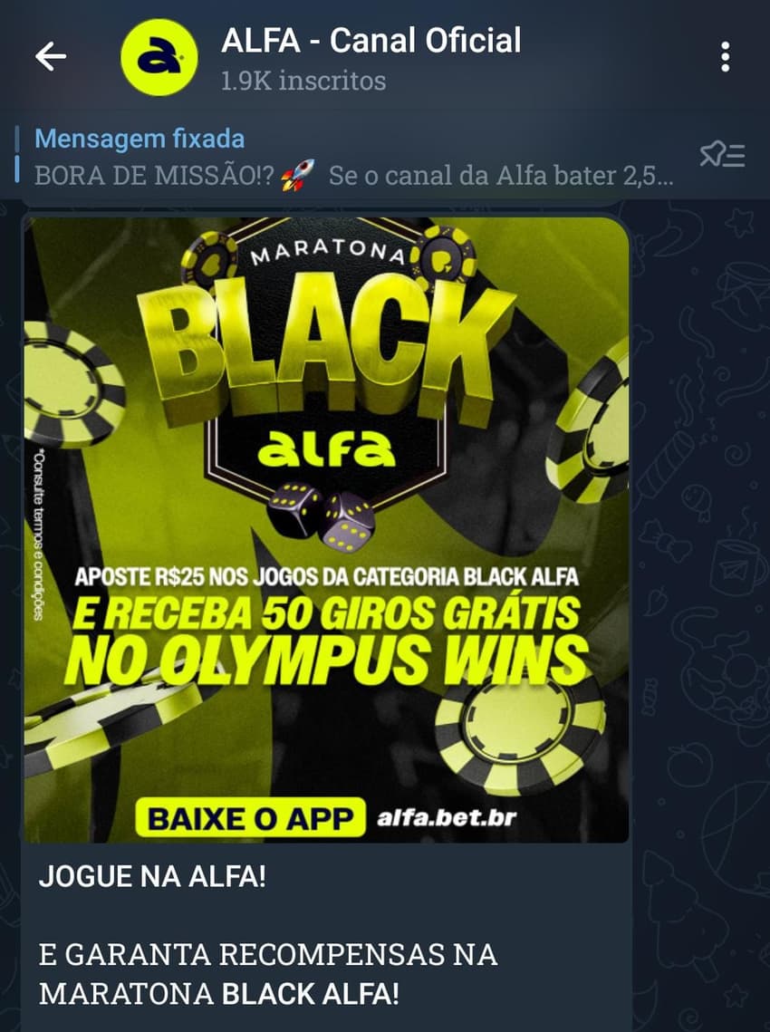 Captura de tela do grupo de apostas esportivas da Alfabet