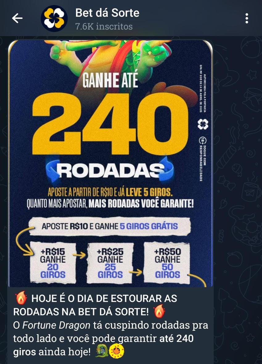 Captura de tela do grupo de apostas esportivas da Bet dá Sorte