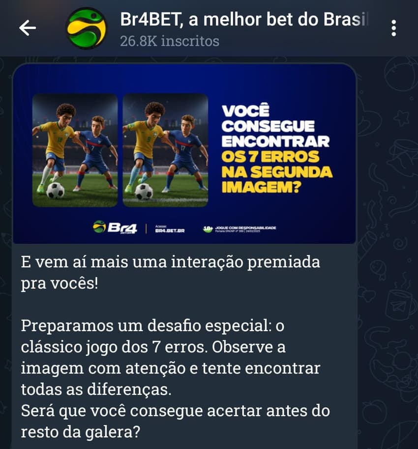 Captura de tela do grupo de apostas esportivas da BR4Bet
