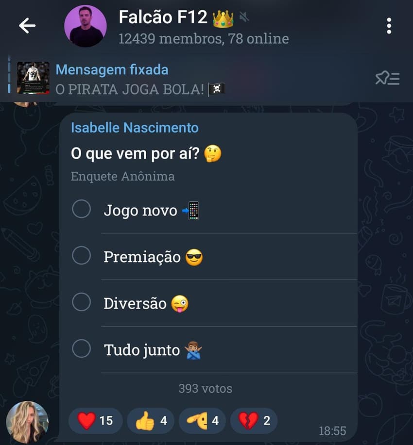 Captura de tela do grupo de apostas esportivas da F12 Bet