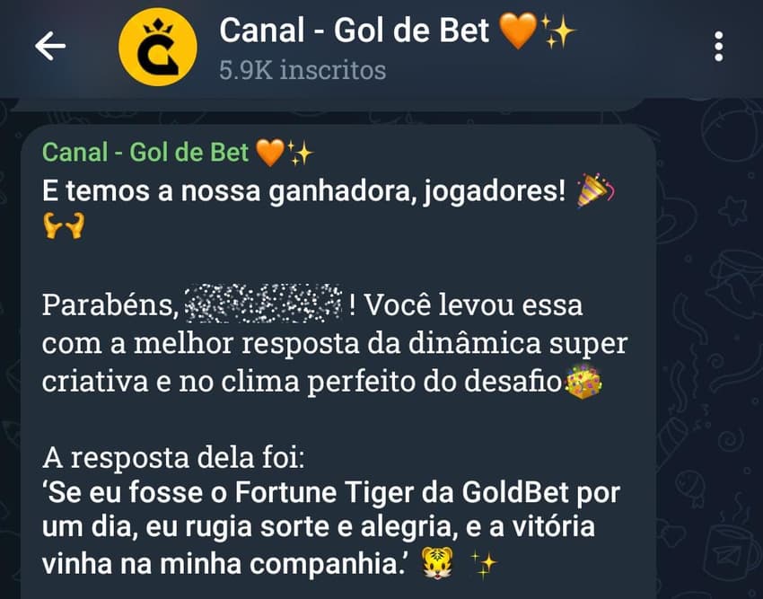 Captura de tela do grupo de apostas esportivas da Gol de Bet