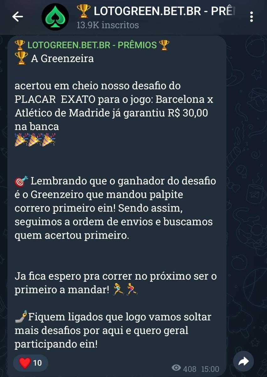 Captura de tela do grupo de apostas esportivas da Lotogreen